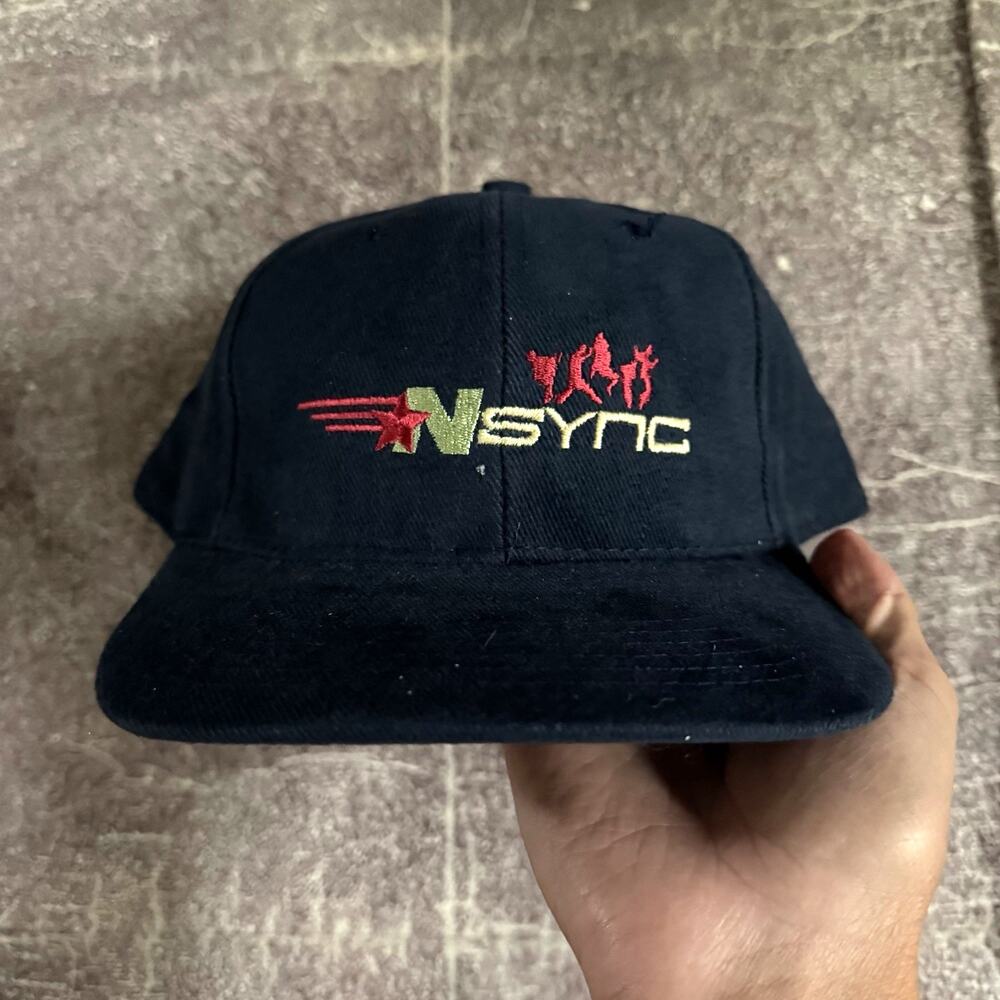 Mens Vintage Y2K ATT Nsync Navy Blue Millennium Tour Spell Out Strapback Hat Cap